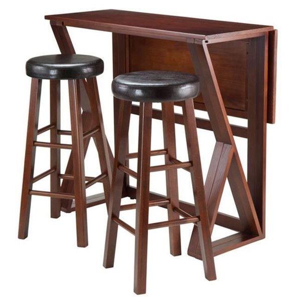 Winsome Winsome 94336 36.22 x 31.5 x 39.37 in. Harrington Drop Leaf High Table with 2-29 in. Cushion Round Seat Stools; Antique Walnut - 3 Piece 94336